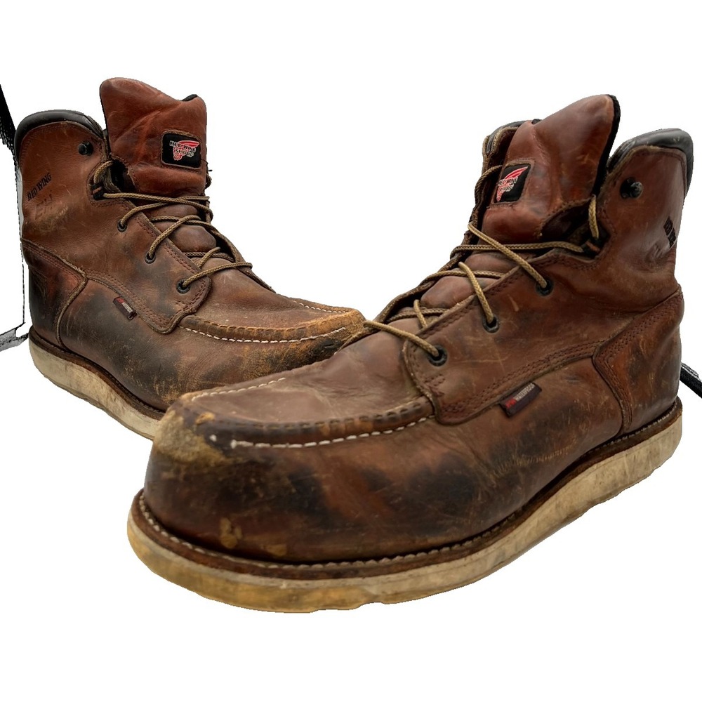 Men's Brown Leather Lace-Up Work Boots - Rugged Rain & Snow Protection